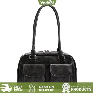 [VSC] Women Fashion Armpit Bag Double Pocket PU Small Casual Handbag Solid Color Stylish Underarm Bags Large Capacity Retro Handbag