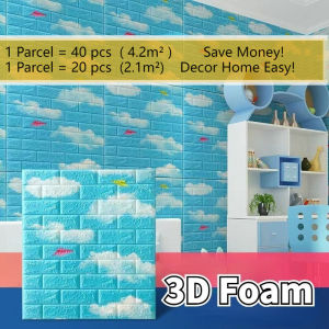 40pcs BIG SALE 35x38CM 3D Brick Foam Wallpaper Dinding Waterproof Self-Adhesive Wall paper Sticker Wall Panel Decor for Home Roof & Ceiling
