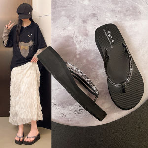 Free Shipping WomenS Diamond-Embellished Sandals 2026 Summer Fashion Flip-Flops Beach Shoes Clip-On Sandals With Wedge Heel And Thick Sole
