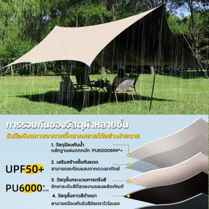 ฟลายชีท ฟายชีทพร้อมเสา ฟลายชีทพร้อมเสา กันฝน เต้นท์แคมปิ้ง 3x3 3x4 3x6m ...