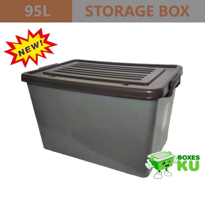 [NEW] BIG 95L HEAVY DUTY PLASTIC STORAGE BOX WITH WHEELS / [BESAR] 95L
