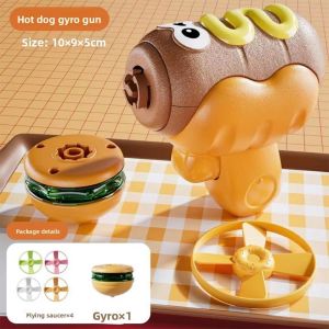 2 in 1 Gyro Flying Disc Soaring Propeller Novel Design Rotating Gyro Launcher Burger Fries Shape Luminous Children Play Spinning Top Flying Disc with LED Lights Glowing Rotating Gyro Launcher