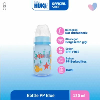 BABY HUKI Botol Berwarna PP Round Shrink Pack - Warna Biru - Ukuran 120 ml