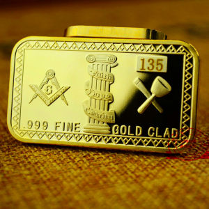 【discount store】EU Masonic Freemason God Eye lucky Commemorative GOLD Coin Square Ingot Bar US