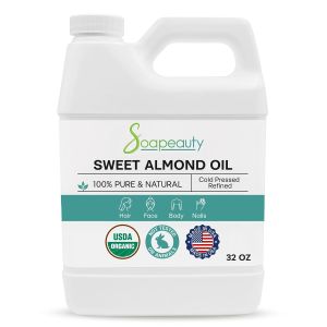 Soapeauty Sweet Almond Oil Cold Pressed Refined USDA Organic 100% Pure & Natural Available in Bulk Carrier for Essential Oils Massage Skin Face and Hair Soap Making DIY 32 fl oz