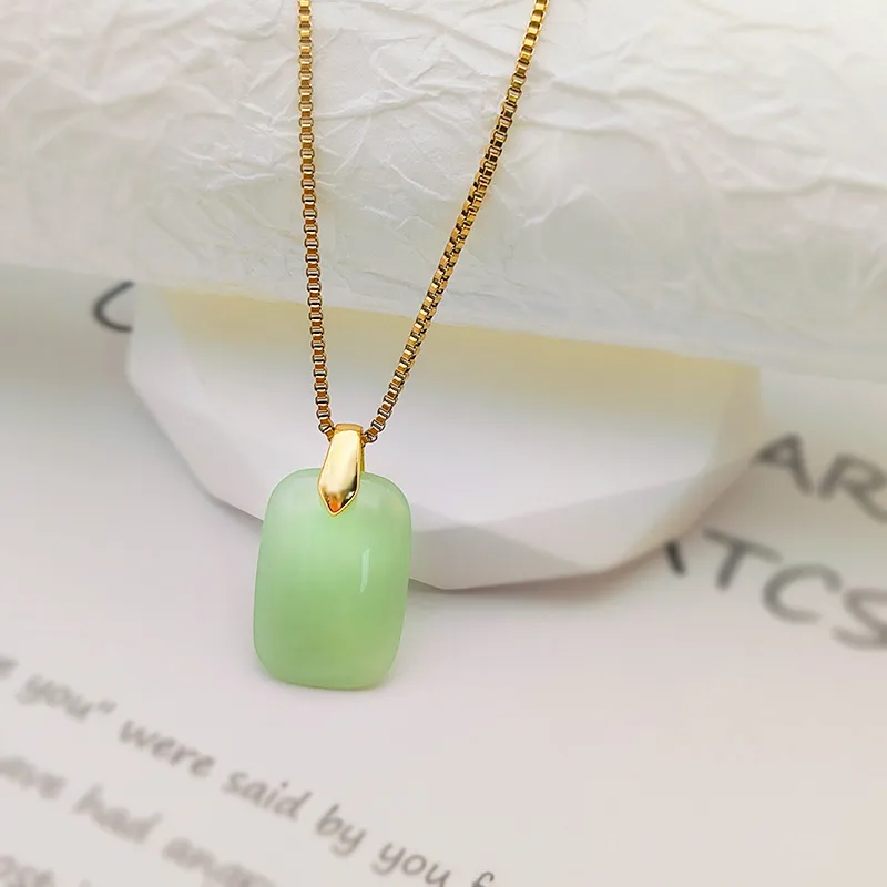 18K Gold Jade Necklace for Women Stainless Steel Chain Pendant Jewelry Gift  for Friend