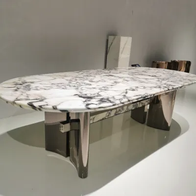 Light and luxurious natural marble dining table oval senior villa luxury large flat imported sapphire luxury stone dining table