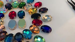 WH Yichuan Oval Shape Glass Rhinestones With Silver Sew On Crystal Stone Strass Diamond For Clothes Dress and Crafts Embellishments
