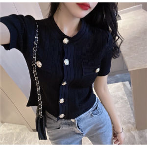 Áo Cardigan Trơn Màu Cộc Tay Cổ Tim Phối Khuy Cúc To Cá Tính - LCXA180