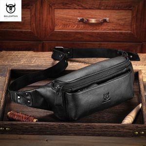 BULLCAPTAIN Head layer Cowhide Mens Waist Bag Vintage One Shoulder Crossbody 8-inch Multi functional