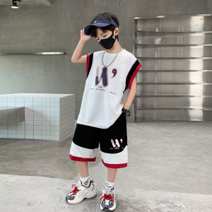 Kids Sports Set Boys Basketball Jersey Color-blocked Vest Set Korean-style Quick-dry Two-piece Set