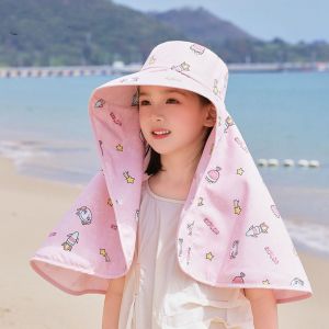 RENJE Shawl Baby Fisherman Hat Big Brim Cartoon Children Beach Cap Breathable UV Protection Kids Sunscreen Hat Baby
