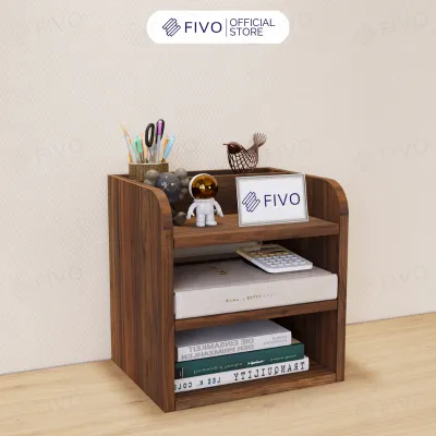 Kệ Sách Gỗ Đẹp Để Bàn FIVO FB26 Cao Cấp Màu Gỗ Và Walnut Có Hộc Tiết Kiệm Diện Tích Bo Góc Thẩm Mĩ