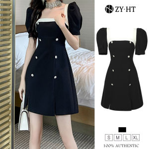 ZY.HT EraVogue เดรสผู้หญิง เดรสสีดำ เดรสคอเหลี่ยม เดรสทรงเอ เดรสแขนพอง เดรสทำงาน เดรสไฮโซ เดรสออกงาน เดรสไปงานแต่ง เดรสเซ็กซี่ 9622