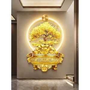 (ẢNH THẬT) Tranh treo tường đèn led tráng gương cây tài lộc phú quý quà tặng tân gia khai trương nhà mới
