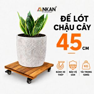 Đế Lót Chậu Cây Có Bánh Xe ANKAN Vuông 45cm - Gỗ Tự Nhiên Chống Thấm Chịu Lực Cao Dùng Kê Bình Gas Đẩy Vật Nặng