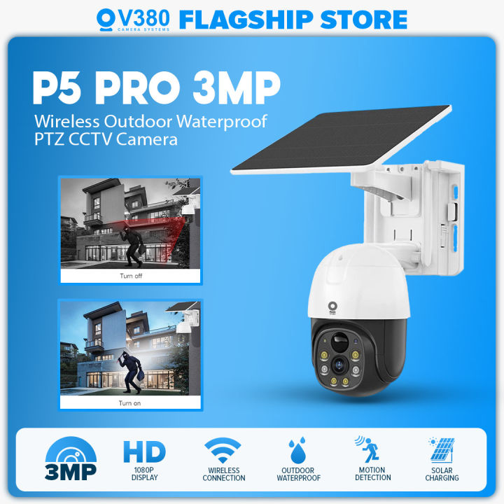 V380 P5 Pro 4G 3MP Solar Power CCTV Camera Waterproof IP65 Wireless WiFi  Outdoor Camera PTZ With Built In Battery Support SD card energy  conservation