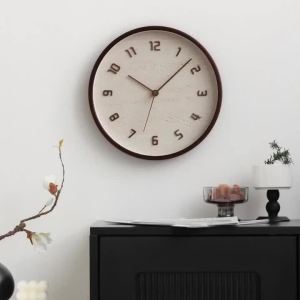 FFBH Silent Stylish Wall Clock Nordic Wabi-sabi Wall Clocks Wooden Frame Travertine Texture Art Clocks Home Decoration Accessories 6K4N7