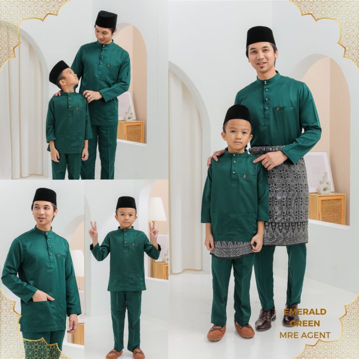 BAJU MELAYU MODEN BAJU RAYA 2024 POKET 3 TIADA PESAK DEWASA KANAK KANAK EMERALD GREEN Lazada