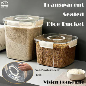 Vision Portable Transparent Rice Bucket Household 5kg/10kg Rice Storage Box Kitchen Flour Grains Sealed Dispenser Sealed Rice Storage Container Anti-moisture and Insect-Proof