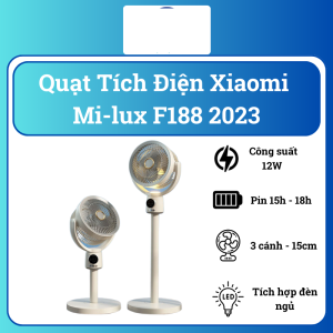 Quạt Tích Điện Xiaomi Mi-lux F188 Đối Lưu Không Khí Thế Hệ Mới Pin 8000mAh 4 Cấp Độ Gió Tích Hợp Đèn Ngủ
