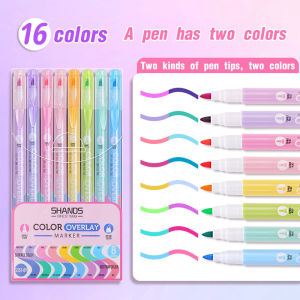 Stacked color pen students use a large capacity color marker pen to mark double headed fluorescent color pens