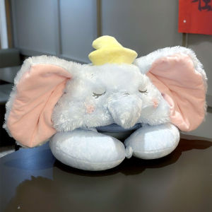 【คุณภาพสูง】หมอนรองคอรูปตัว U ลายการ์ตูนดัมโบ้สุดน่ารัก มีฮู้ด 2-in-1 หมอนข้างรูปตัว U เหมาะสำหรับการงีบหลับ นั่งรถ สิ่งจ