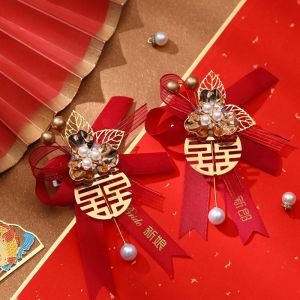 NEEUJ ผ้าผ้าทอ งานทำมือ พ่อแม่พ่อแม่ลูก ตกแต่งด้วยการตกแต่ง ดอกไม้จำลอง การจัดเลี้ยง เข็มกลัดสำหรับเจ้าสาว ช่อดอกไม้สำหรับงานแต่งงาน เข็มกลัดสำหรับเจ้าบ่าว เสื้อยกทรงสไตล์จีน