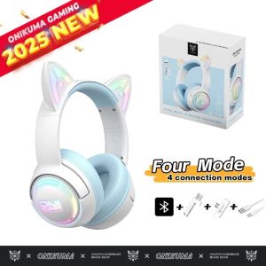 Tai Nghe Chụp Tai Mèo Không Dây Có Mic ONIKUMA B90 Màu Hồng Bluetooth Headphone Gaming Đèn RGB Cho PC Laptop điện thoại
