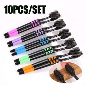 10PCS Toothbrush Deep Cleaning Soft Bristle Bamboo Charcoal Black Hair Ultra-Fine Beauty Health Toothbrush Oral Cleaning