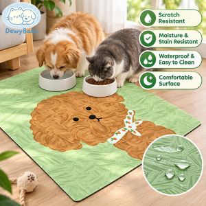 DewyBabe Pet Feeding Mat Waterproof Anti Slip Washable For Cat Dog Rabbit Food Water Placement Floor Pad