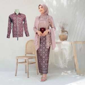 Set couple kebaya kutubaru Laksmi brokat mix katun halus motif prada premium wisuda lamaran tunangan