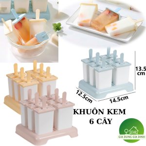 Khuôn làm kem vuông 6 que Việt Nhật 5621 nhựa PP an toàn que cầm tiện lợi khay làm kem cho bé cao cấp