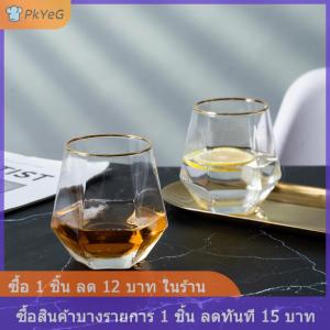 [COD] PkYeG แก้ววิสกี้ใสทรงหกเหลี่ยมทำจากพลาสติกขอบทองสไตล์ยุโรปแก้วไวน์จากต่างประเทศหกเหลี่ยม