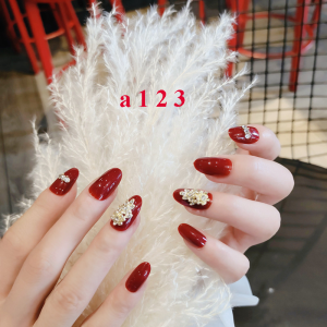 Set 24 móng tay giả Tết màu đỏ dài đính đá - DY 291 - sang trọng dễ thương cho nữ  - Kèm keo dán móng CÓ ẢNH SP THẬT