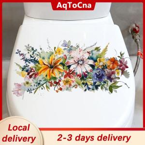 [COD] AqToCna Ship within 24 hours Toilet Sticker Flower Sticker Bathroom Self-adhesive Painting Waterproof Sticker Toilet Cover Bathroom Wall Sticker