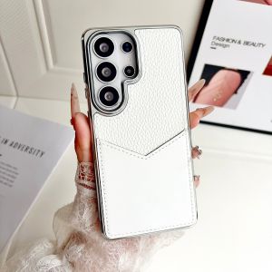 Card Slot Holder Electroplated Bumper Case For Samsung Galaxy S26 S25 Plus Ultra S24 FE Frosted Leather Texture Wallet Cover