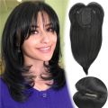 Hiasan Rambut Potongan Rambut dengan Poni Langsir untuk Wanita Klip Sintetik Ringan dan Bernafas dalam Sambungan Rambut(14", Hitam). 