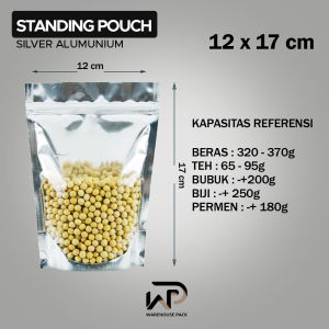 ( 10 Pcs ) Standing Pouch Silver Metalized | Metalized Foil Ziplock | Kemasan Aneka Snack | Plastik Klip Kemasan Metalized Foil | Standing Pouch
