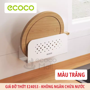Giá cài vung nồi treo thớt ECOCO hợp kim Nhôm tĩnh điện kèm khay hứng nước thế hệ mới 2in1 dán và khoan tường cao cấp