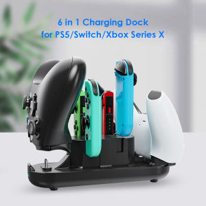 6 in 1 Game Charging Dock for PS5 Xbox Series X S Controller Controller Fast Charger Station for Nintendo Switch Pro Controller