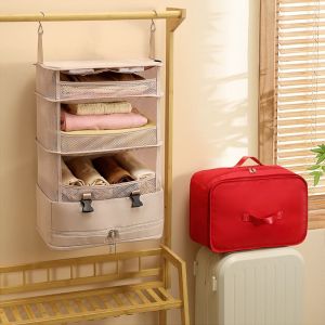 BLACKON Large Capacity Hanging Travel Storage Bag Foldable 4 Layers Clothing Organizer Multifunctional with Mesh Pockets Underwear Sorting Bag for Household