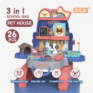 3 IN 1 BOWA School Bag Pet House Puppy into Mini Stall Set Suitcase Pretend Play 8116P *Ready Stock*