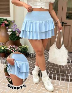 DD. Elegant Plus Size High-Waist Polka Dot A-Line Skirt with Built-In Safety Shorts