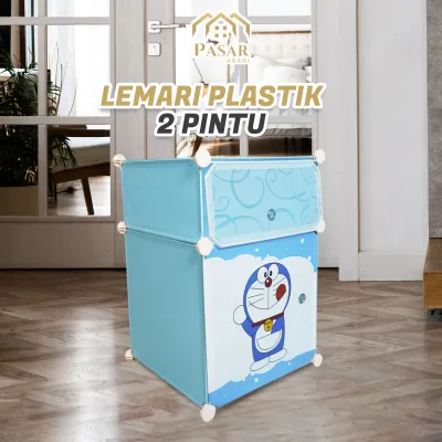 Lemari Portabel Pakaian Karakter 2 Pintu Lemari Baju Plastik Serbaguna Multifungsi Murah