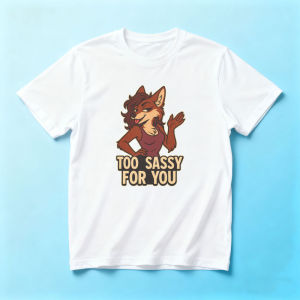 Cartoon Flirty Waving Red Fox Too Sassy For You Print T-Shirt Men Cotton Crew Neck Furry Fan Daily Casual Short Sleeve Tee