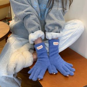 GENENIC Y2K Soft Plush Finger Gloves Faux Rabbit Hair Touch Screen Anti-cold Mittens Fashion Windproof Candy Color Gloves Students
