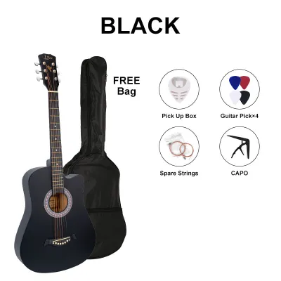 38 Inch Acoustic Guitar Beginner Starter Kit with Bag Capo Picks Extra Strings Strap Holder for Students Kids Travel Practice