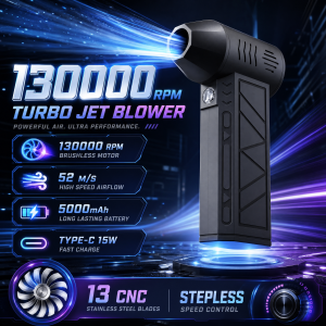 [Vktech] 130000 RPM New Violent Fan with Light Multifunctional Portable Turbofan Handheld Blower Suitable for Various Scenarios (130000 RPM with Light)