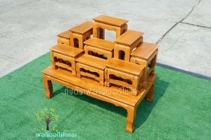 โต๊ะหมู่บูชาไม้สักแท้ หมู่ 9 หน้า 5 ขนาด กว้าง 47 ซม. ยาว 83 ซม. สูง 69 ซม.